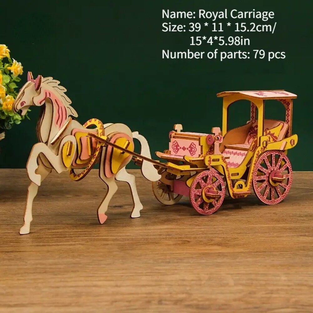 3d Puzzle Horse and Royal Carriage 15x6x4 inches